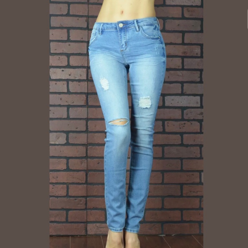 ITZME I&M USA Flex Distressed Medium Rise Skinny Stretch Light Blue Jeans Soft